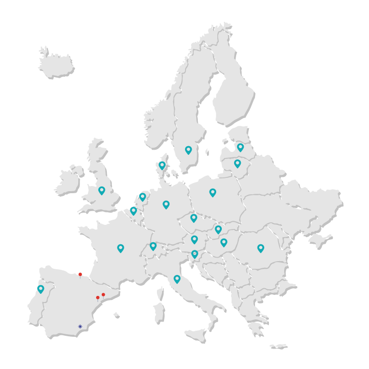 Mapa de destinos en Europa
